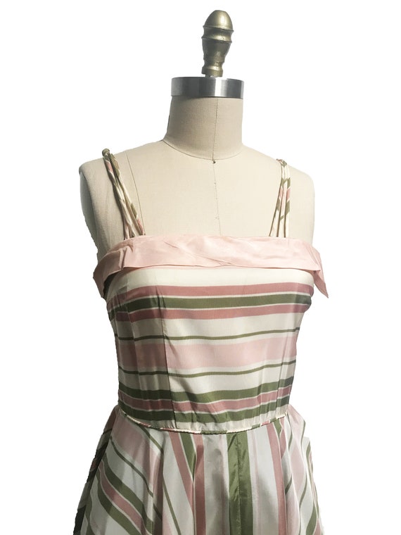 Vintage 1940s Pink Green Striped Gown - Circle Sk… - image 4