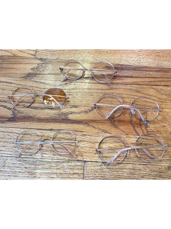 Vintage 1970s Round Hexagon Frames - Gold Wire Gl… - image 2