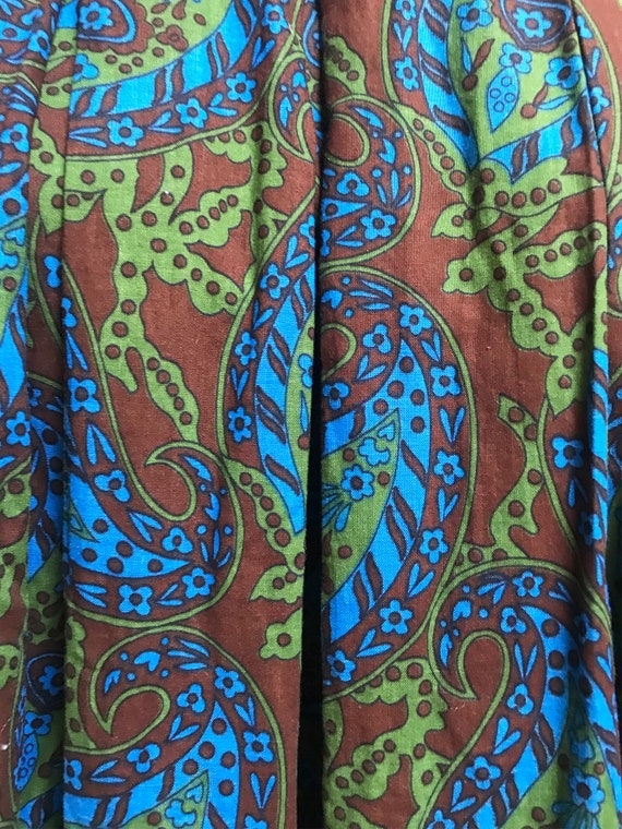 Vintage 1960s Brown Green Blue Paisley Pattern Dr… - image 5