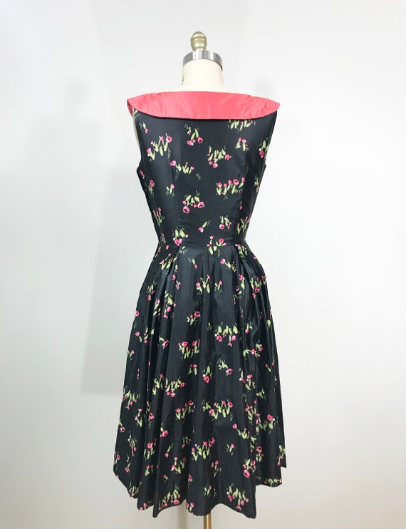 Vintage 1950s Cactus Black Dress - Pink Collar Fu… - image 4