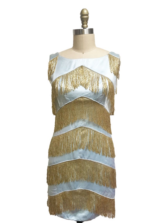 Vintage 1920s 1960s Inspired Fringe Dress - Blue … - image 2