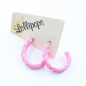 Vintage 1950s Deadstock Hoop Earrings - Pink Blue Bamboo Tiki Lollipops Post