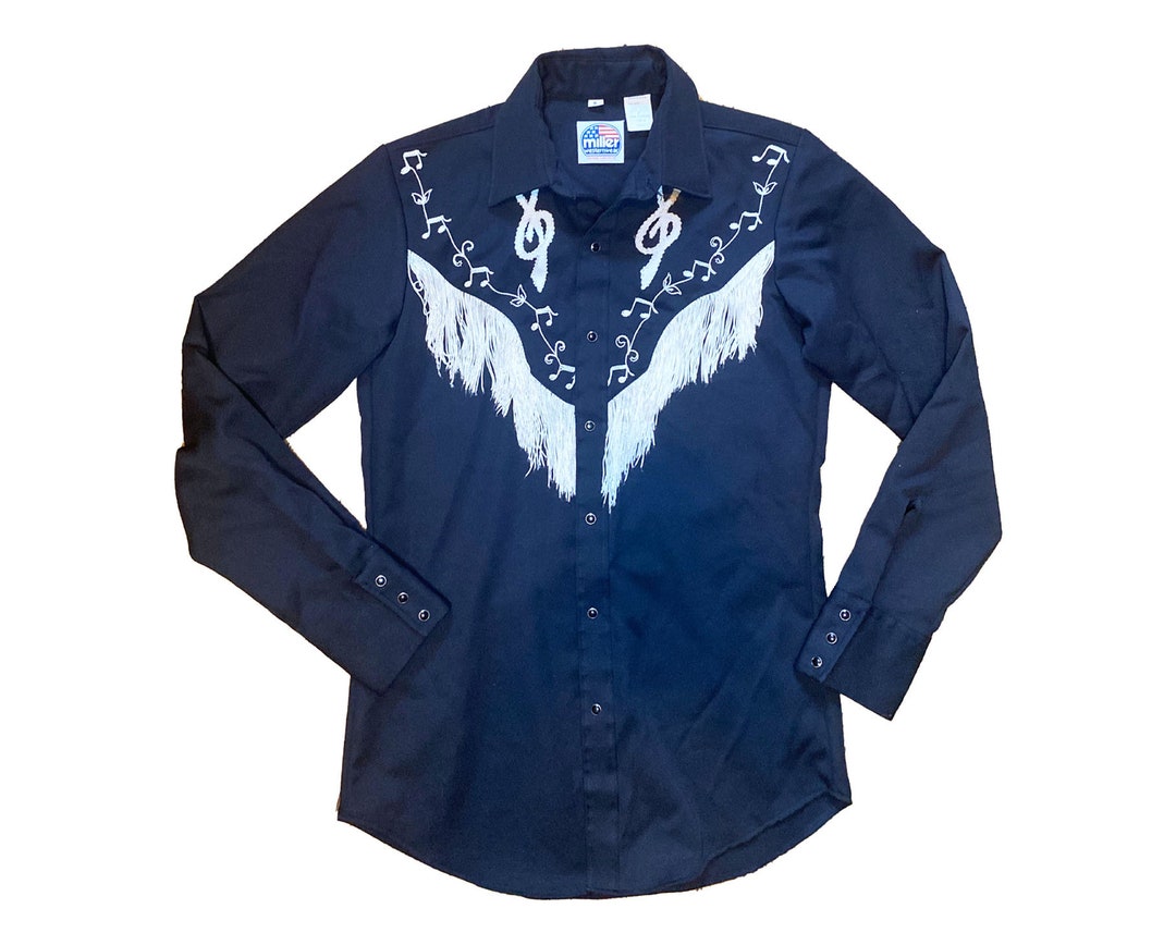 Maniche Lunghe Camicia Con Note Musicali Camicia Western Nera