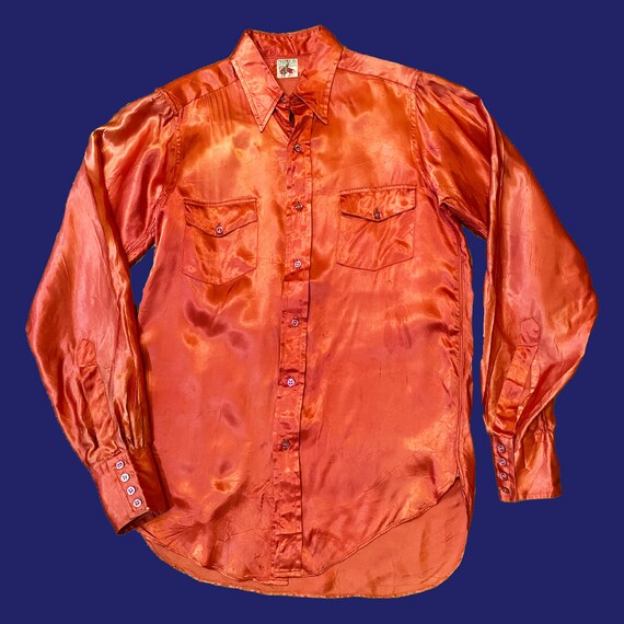 Vintage 1940s Red Mens Western Satin Button up Shirt - Miller
