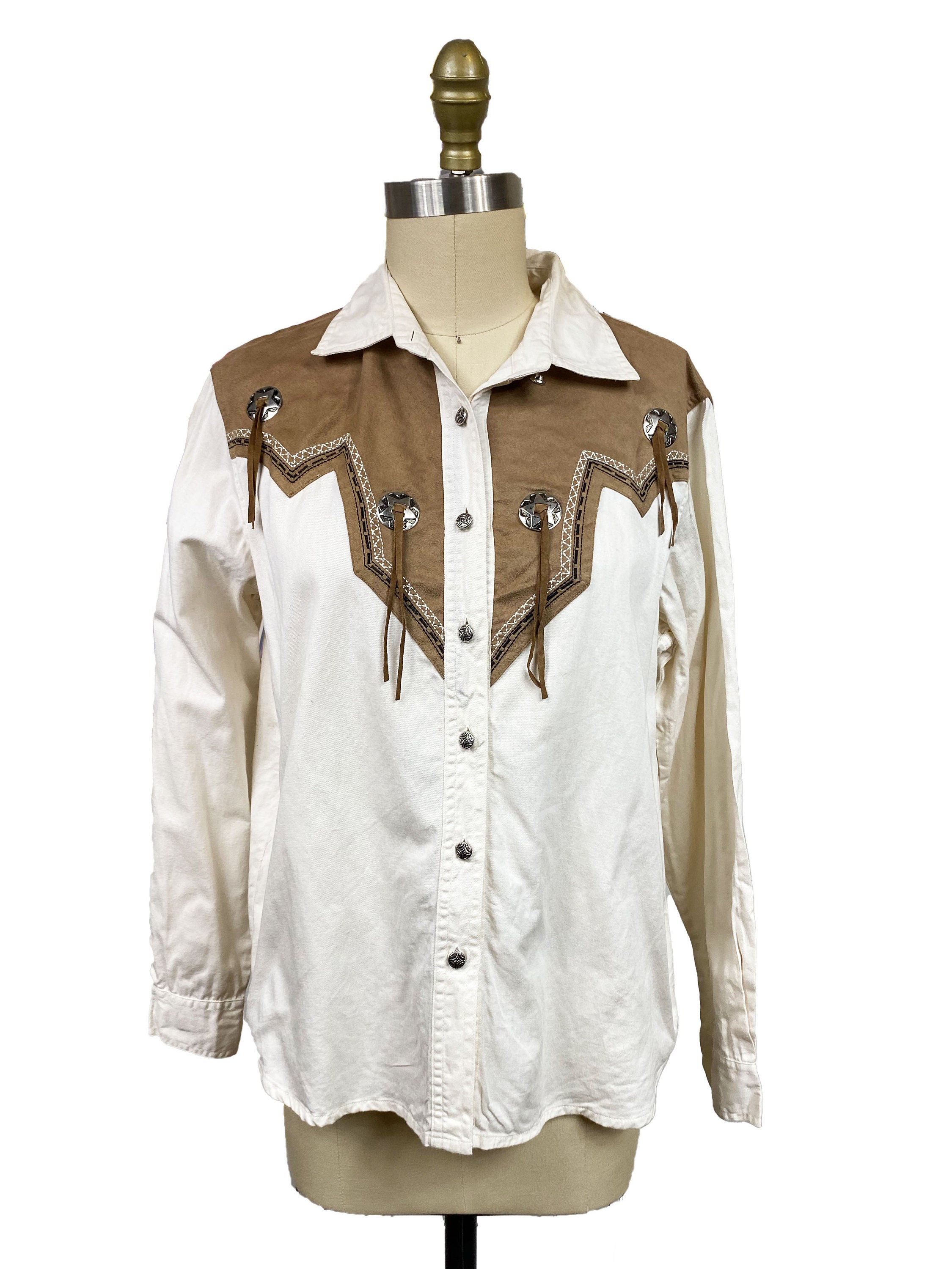 Vintage 1990s DEADSTOCK Adobe Rose Cowboy Western White Shirt 
