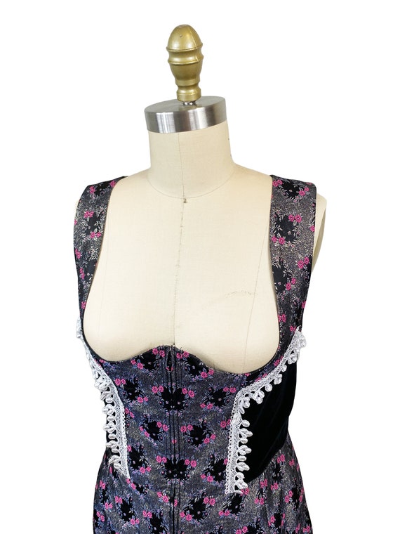 Vintage Dirndl Dress - Black Velvet Pink Brocade … - image 3