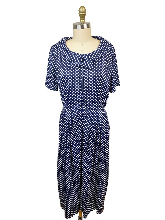 Vintage VOLUP 1960's Navy Polka Dot Dress- Neck T… - image 2