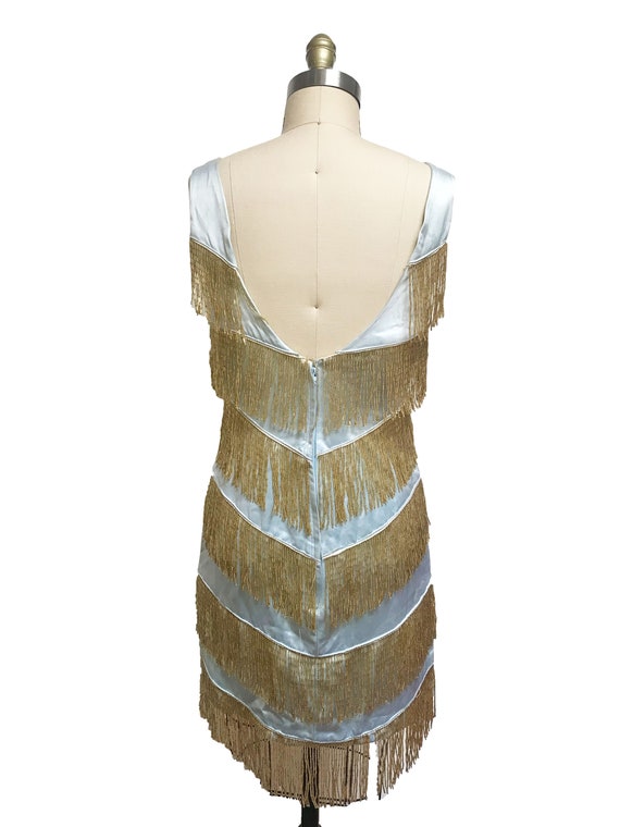 Vintage 1920s 1960s Inspired Fringe Dress - Blue … - image 4