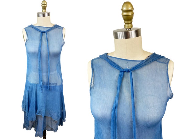 Vintage 1920's Cornflower Blue Dress- Chiffon Fla… - image 1