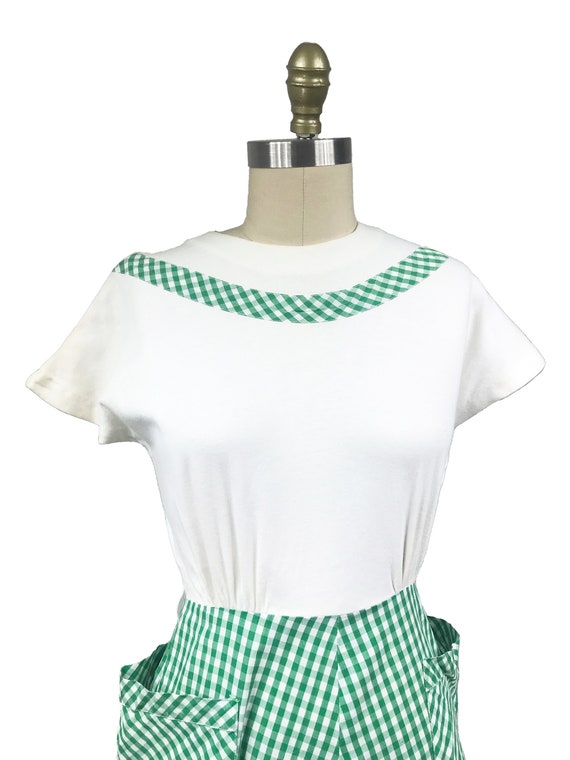 Vintage 1940s Green White Gingham Dress - Summer … - image 3