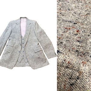Vintage Late 1970s Tweed Pink Suit Jacket Waistcoat - Pink Lining Vest Chest: 38