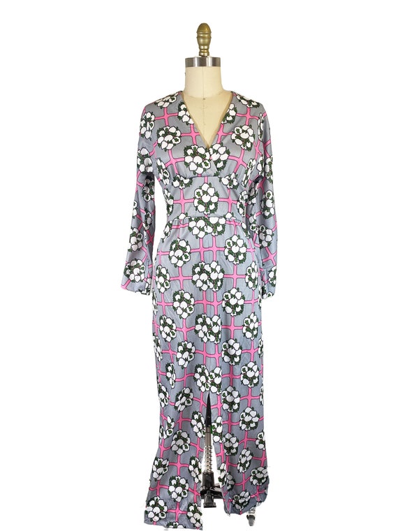 Vintage 1970s Grey Pink Maxi Dress - Opt Art Patt… - image 3