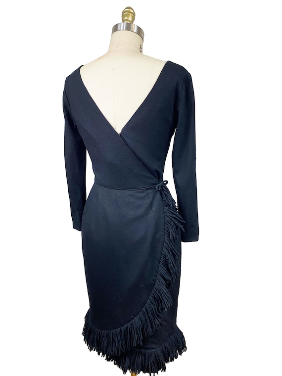 Vintage 1960s Black Fringe Hem Cocktail Dress - W… - image 4
