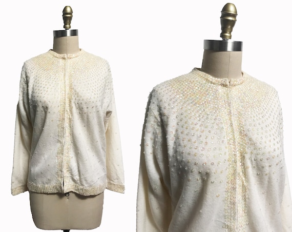 Vintage 1960s 1950s Ivory Cardigan - VOLUP White … - image 1