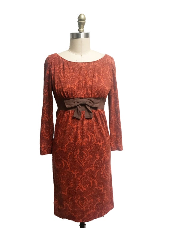 Vintage 1960s Fall Brown Orange Paisley Dress- Br… - image 2