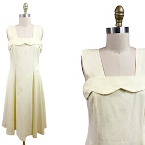 Vintage Worn on Marvelous Mrs Maisel 1950s Yellow Solid Tank Straps Cotton Summer Dress Waist : 32&quot;