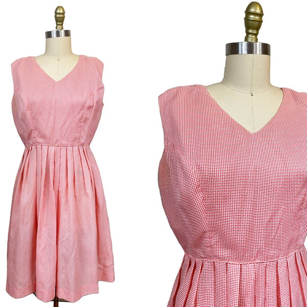 Vintage VOLUP 1950s Red White Gingham Dress - Tank Top Sleeve Silk Waist: 31”