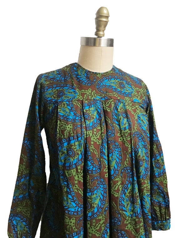 Vintage 1960s Brown Green Blue Paisley Pattern Dr… - image 3