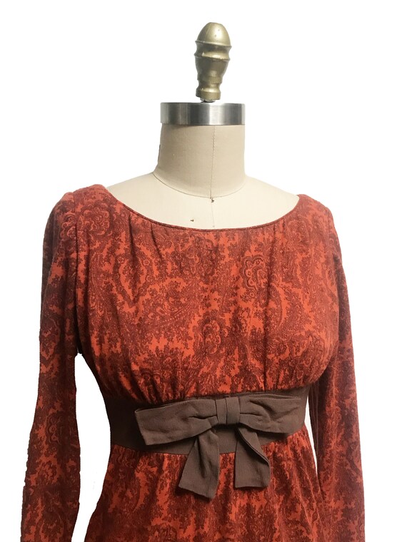 Vintage 1960s Fall Brown Orange Paisley Dress- Br… - image 3