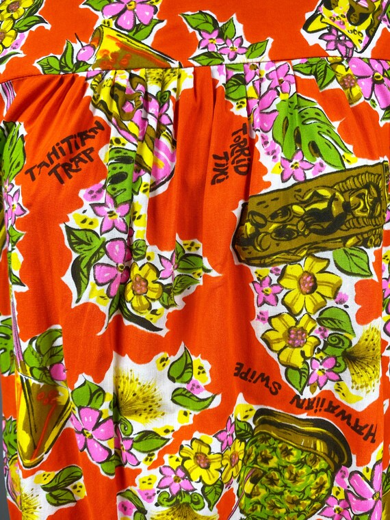 Vintage 1960s Orange Hawaiian Dress - Tiki Drinks… - image 4