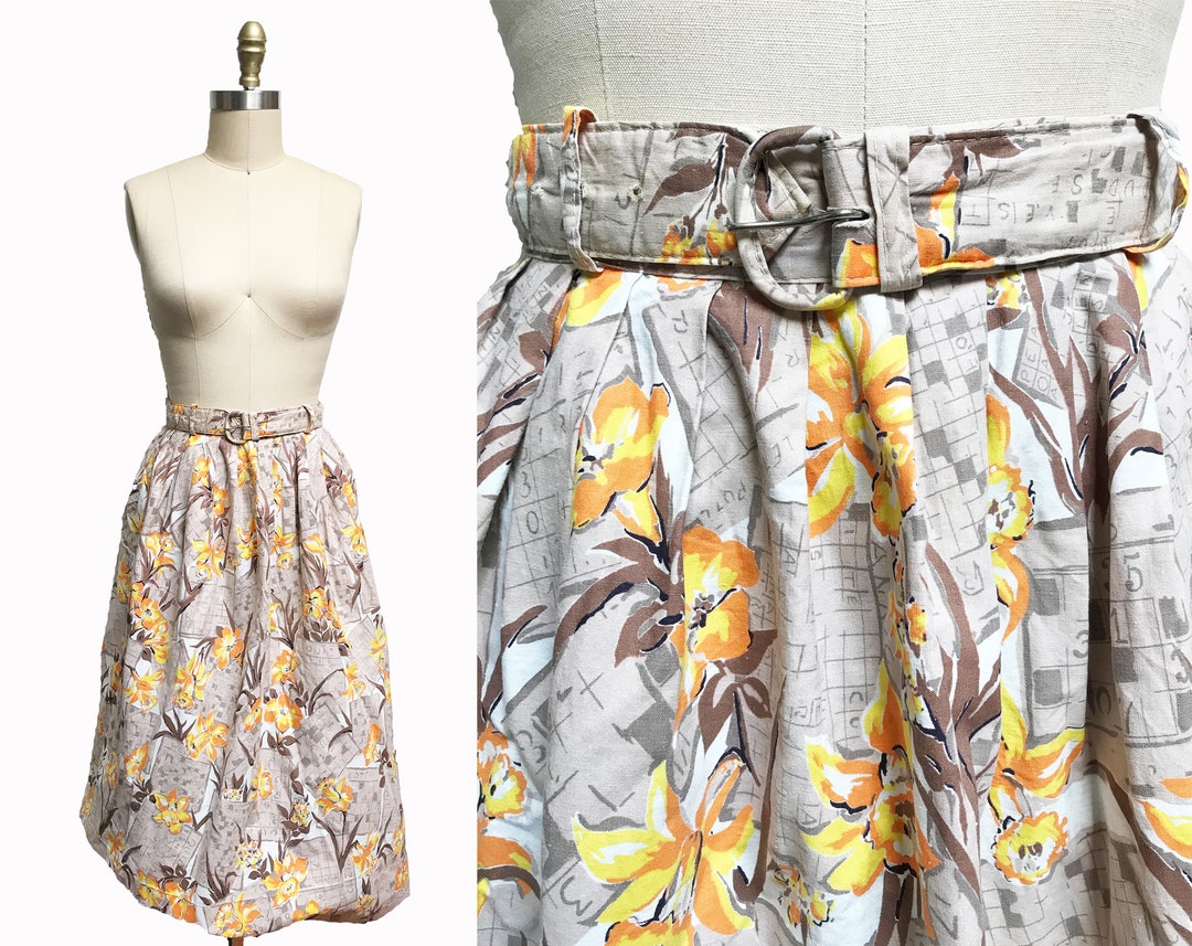 Vintage 1950's Novelty Print Sudoku Crossword Puzzle Game Skirt