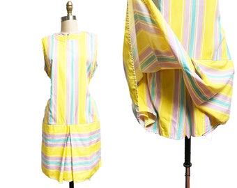 Vintage VOLUP 1960s Striped Romper - Yellow Purple Blue Shorts One Piece Mod Extra Large  Waist:44"