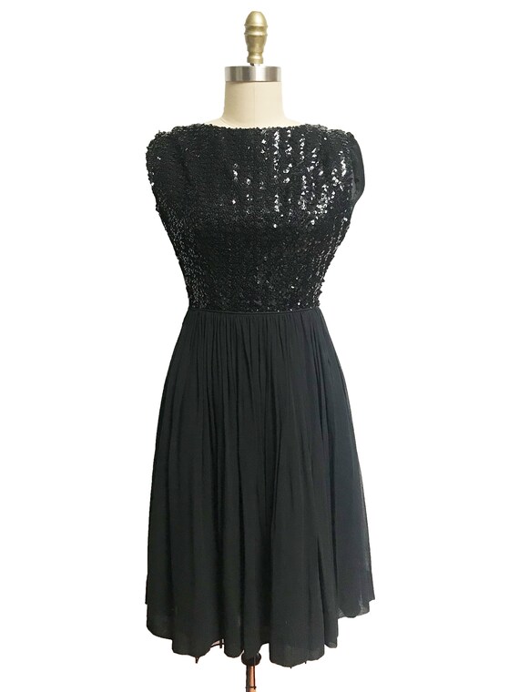 Vintage 1950s Black Sequin Dress - Sheer Skirt Co… - image 2