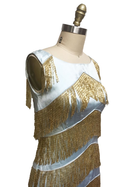 Vintage 1920s 1960s Inspired Fringe Dress - Blue … - image 3