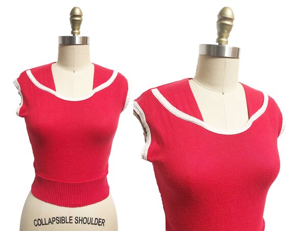Vintage 1950s Inspired Knit Red Sweater- Rocket Or