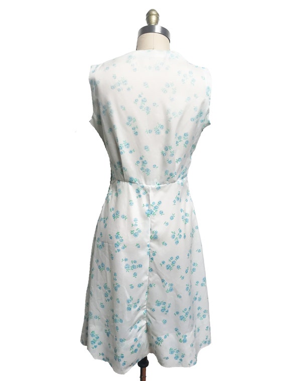 1950s Blue Rose White Polka Dot Sheer Floral Dres… - image 5
