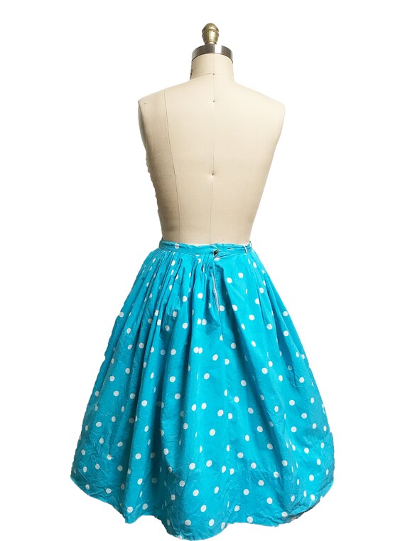 Vintage 1950s Blue White Polka Dot Skirt - High W… - image 3