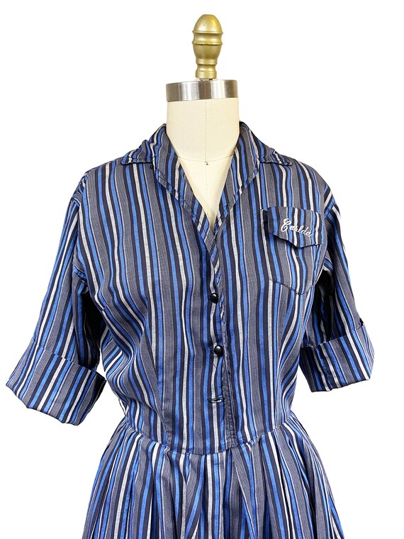 Vintage 1950s 1960s Navy Blue Black Grey Striped … - image 3