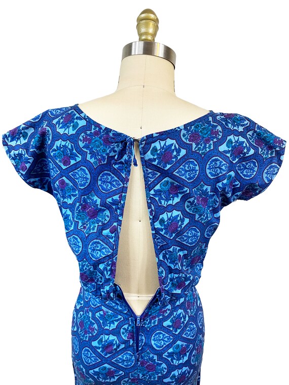 Vintage 1960s Blue Purple Floral Dress - Wallpape… - image 5