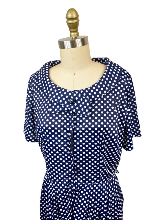 Vintage VOLUP 1960's Navy Polka Dot Dress- Neck T… - image 3