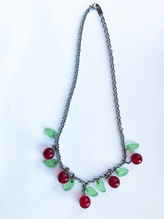 Vintage 1950s Reproduction Cherry Necklace - Red … - image 2