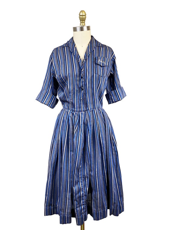 Vintage 1950s 1960s Navy Blue Black Grey Striped … - image 2