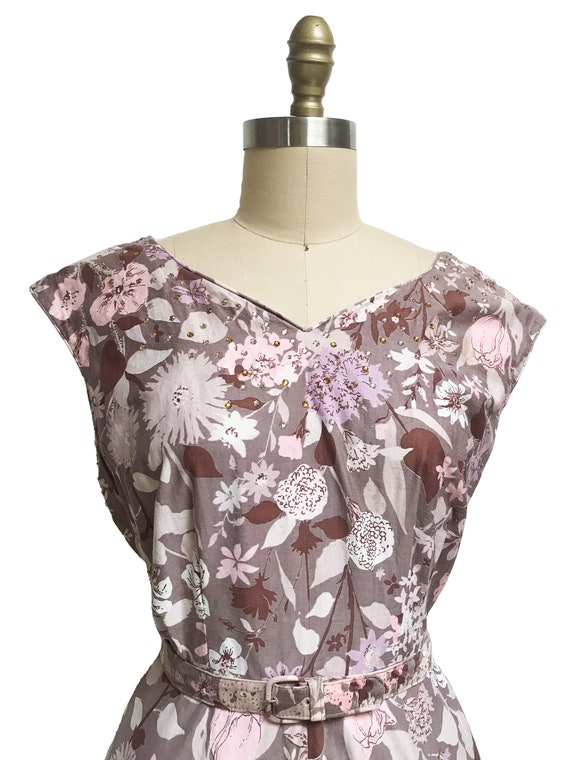 Vintage VOLUP 1950s Brown Pink Floral Dress - Mat… - image 3