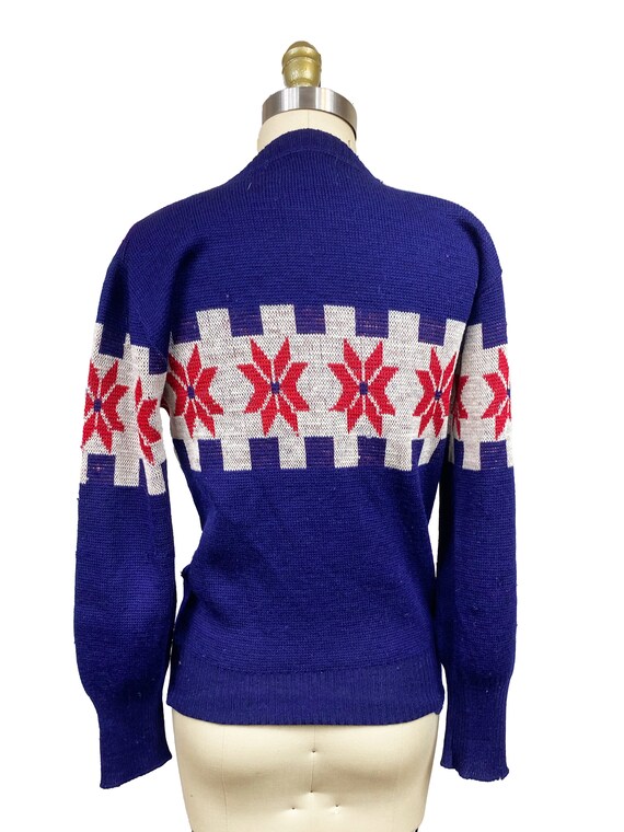 Vintage 1940s Christmas Snowflake Sweater - Navy … - image 4