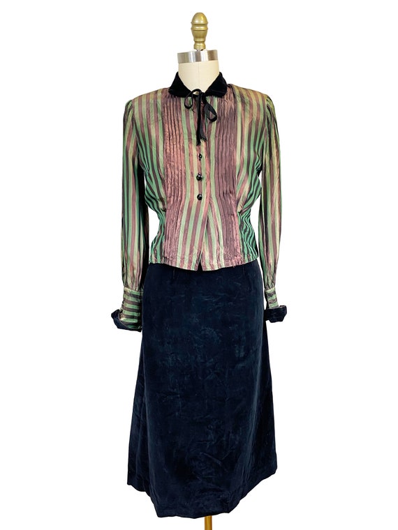 Vintage 1940s Two Piece Set Blouse Matching Skit-… - image 2