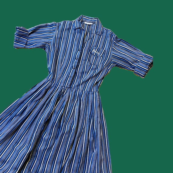 Vintage 1950s 1960s Navy Blue Black Grey Striped … - image 5