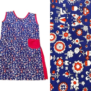 Vintage VOLUP 1960s Novelty Print Dress - Red White Blue Heart Butterfly Flower Print Size: XXL