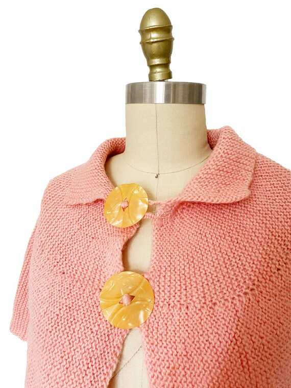 Vintage 1930s Pink Crochet Knit Capelet - Large B… - image 3