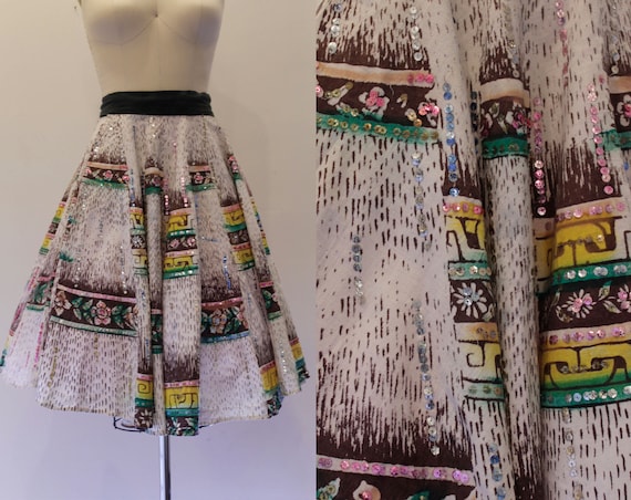 Vintage 1950's Hand Painted Mexican Circle Skirt-