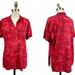 Vintage 1950er Jahre VOLUP Tee-Timer Rote Ananas Kurzarm Bluse mit Knöpfen Bluse Size: XXL
