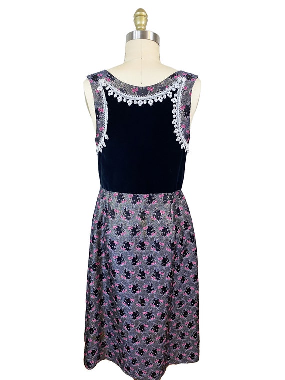 Vintage Dirndl Dress - Black Velvet Pink Brocade … - image 4