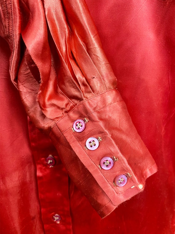 Vintage 1940s Red Mens Western Satin Button Up Sh… - image 3