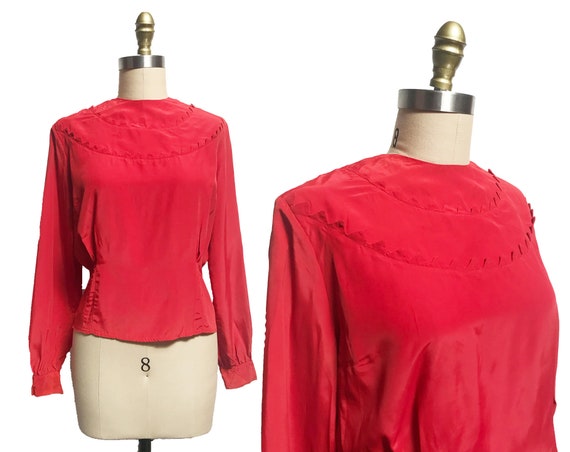 Vintage 1940's 1950's VOLUP Blouse- Red Long Sleev