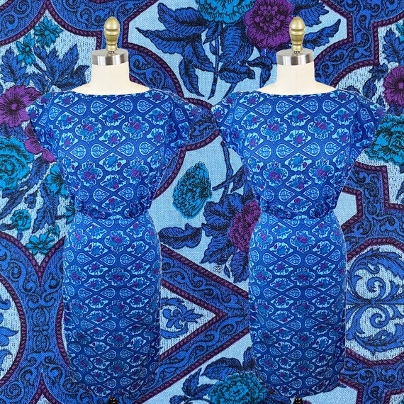 Vintage 1960s Blue Purple Floral Dress - Wallpape… - image 9