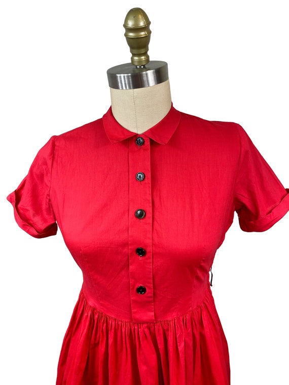 Vintage 1950s Red Shirt Dress- Summer Cotton Day … - image 3