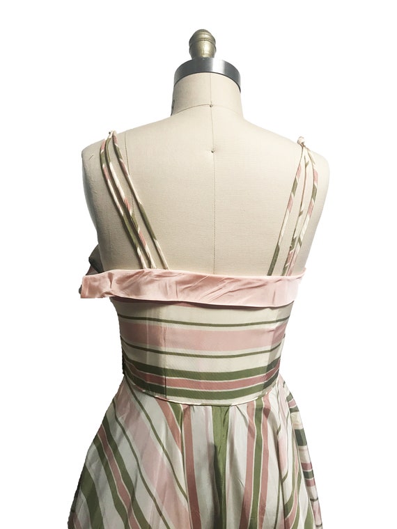 Vintage 1940s Pink Green Striped Gown - Circle Sk… - image 6